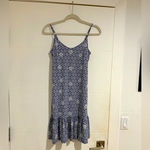 Michael Kors sun dress white blue floral print with little pearl detail